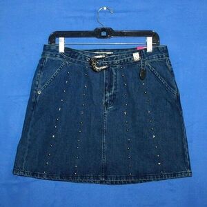 Rock & Roll Denim Studded High Rise Mini Skirt Blue NWT